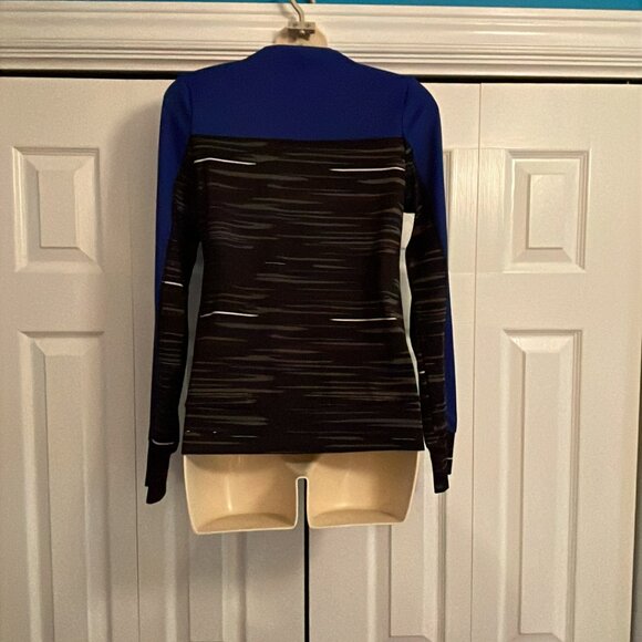 Active wear Royal Blue Gray stripe Urban zip up Sweater Girls Size L  - 14/16 - Picture 7 of 13